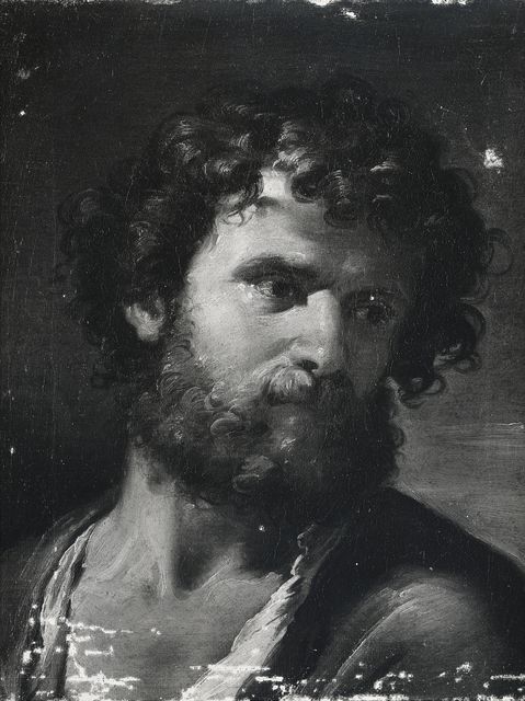 Anonimo — Gandolfi Ubaldo - sec. XVIII - Testa di uomo barbuto — insieme, dopo la pulitura, prima del restauro